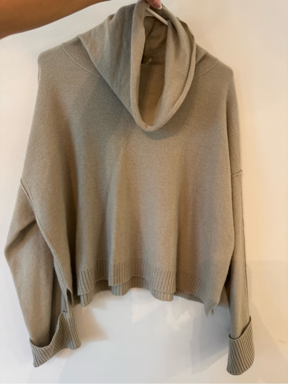 Free People Taupe Cowl Neck Hooded Sweater
